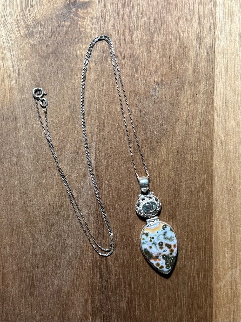 Garden Agate Quartz Sterling Silver stamped 925 pendant with chain 24 inch